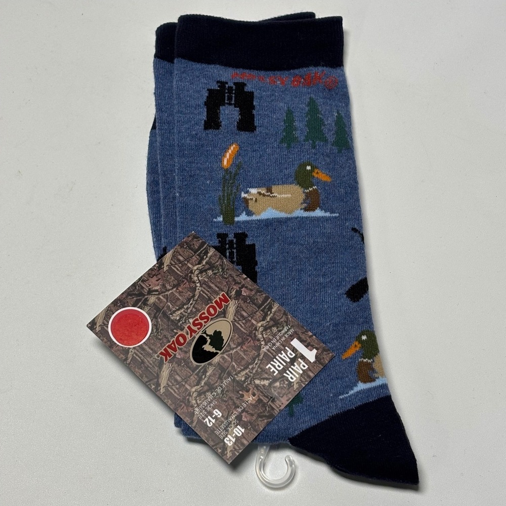 Mossy Oak Crew Socks Mens 6-12 Blue NWT Duck Hunting Graphics MOM452-BLU